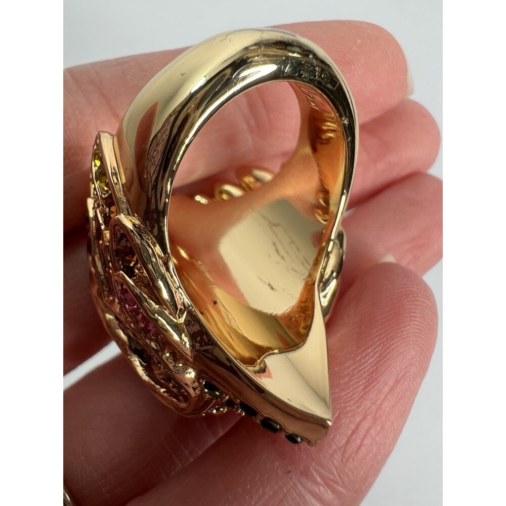 Kurt Geiger Eagle Crystal Brass Ring Multicolor Rainbow Size 9 New - Picture 12 of 13